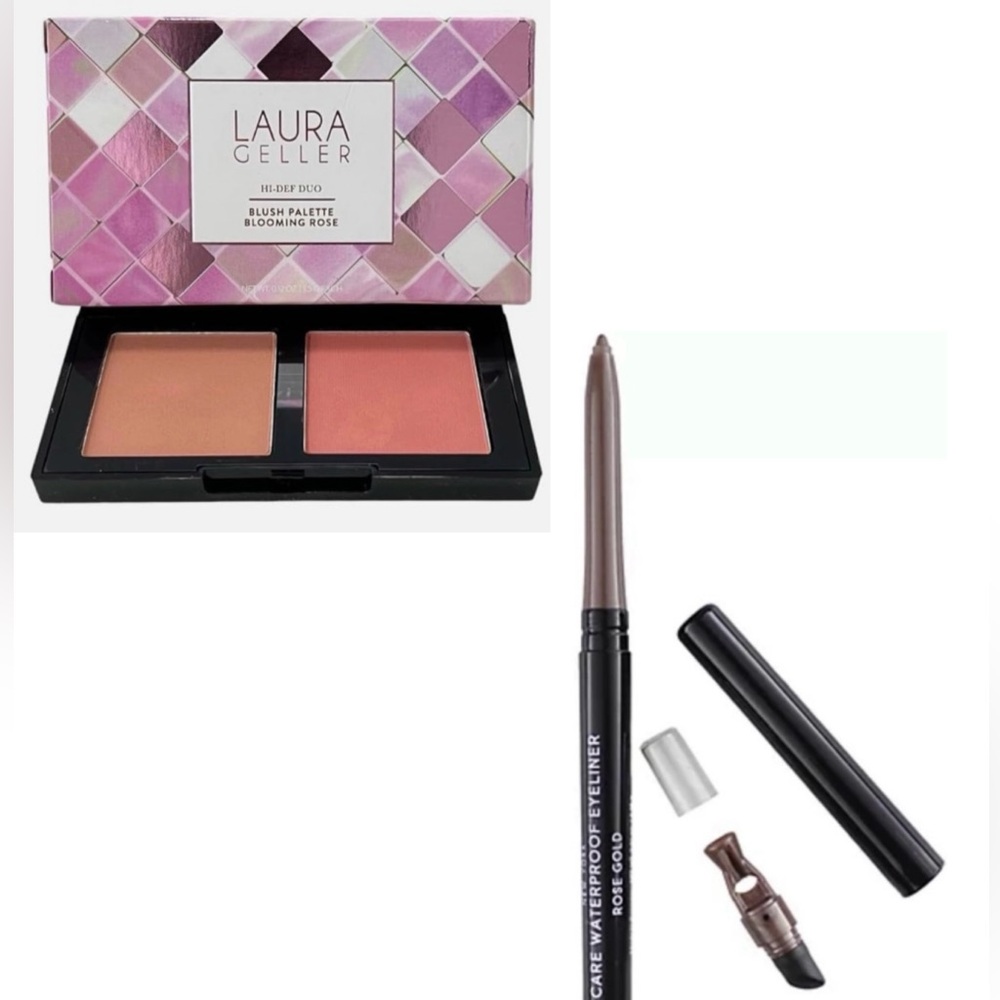 Laura Geller Blush Palette Blooming Rose and Gel Eyeliner Pencil Rose Gold